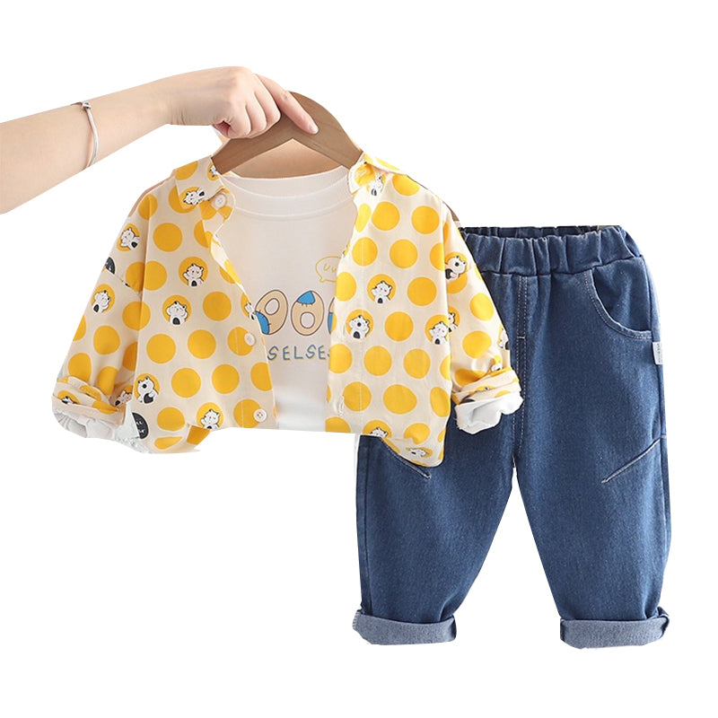 3 Pieces Set Baby Kid Unisex Letters Print Tops Polka dots Cartoon Jackets Outwears And Solid Color Pants Wholesale 220906321