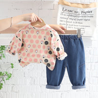 Load image into Gallery viewer, 3 Pieces Set Baby Kid Unisex Letters Print Tops Polka dots Cartoon Jackets Outwears And Solid Color Pants Wholesale 220906321
