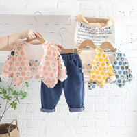 Load image into Gallery viewer, 3 Pieces Set Baby Kid Unisex Letters Print Tops Polka dots Cartoon Jackets Outwears And Solid Color Pants Wholesale 220906321
