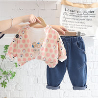Load image into Gallery viewer, 3 Pieces Set Baby Kid Unisex Letters Print Tops Polka dots Cartoon Jackets Outwears And Solid Color Pants Wholesale 220906321
