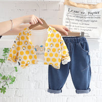 Load image into Gallery viewer, 3 Pieces Set Baby Kid Unisex Letters Print Tops Polka dots Cartoon Jackets Outwears And Solid Color Pants Wholesale 220906321
