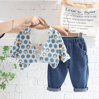 Load image into Gallery viewer, 3 Pieces Set Baby Kid Unisex Letters Print Tops Polka dots Cartoon Jackets Outwears And Solid Color Pants Wholesale 220906321
