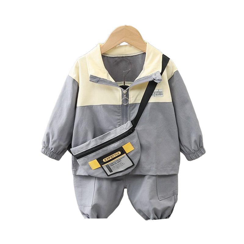 2 Pieces Set Baby Kid Boys Letters Color-blocking Jackets Outwears And Pants Wholesale 220906330