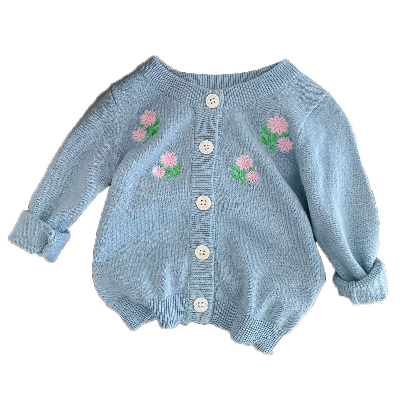 Baby Kid Unisex Flower Embroidered Cardigan Wholesale 220906347