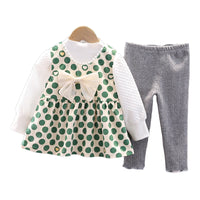 Load image into Gallery viewer, 3 Pieces Set Baby Kid Girls Solid Color Tops And Print Polka dots Bow Dresses And Pants Wholesale 220906407
