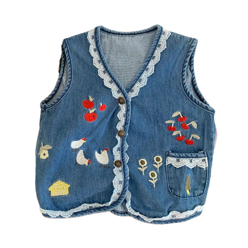 Baby Kid Unisex Flower Cartoon Embroidered Vests Waistcoats Wholesale 220906482