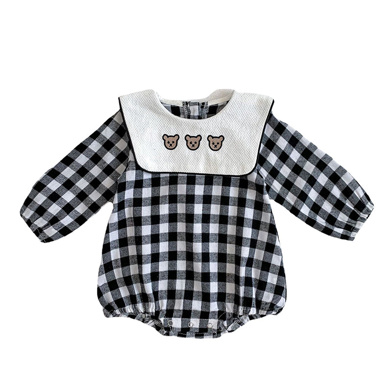 Baby Unisex Checked Cartoon Embroidered Rompers Wholesale 220906639