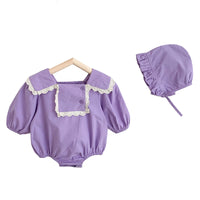 Load image into Gallery viewer, 2 Pieces Set Baby Girls Solid Color Rompers And Hats Wholesale 220906668
