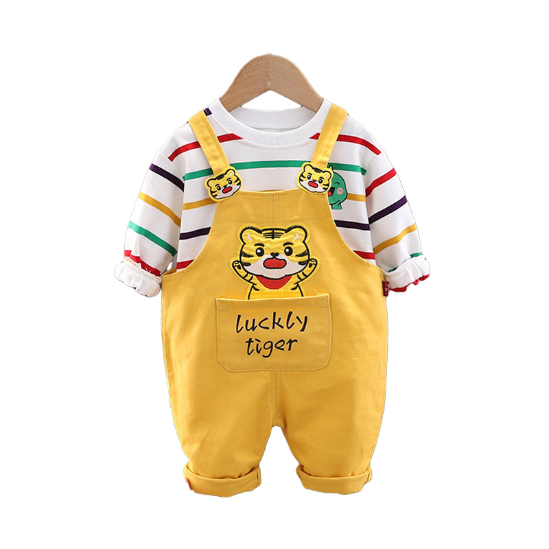 2 Pieces Set Baby Kid Boys Striped Print Tops Letters And Cartoon Jumpsuits Wholesale 220906703