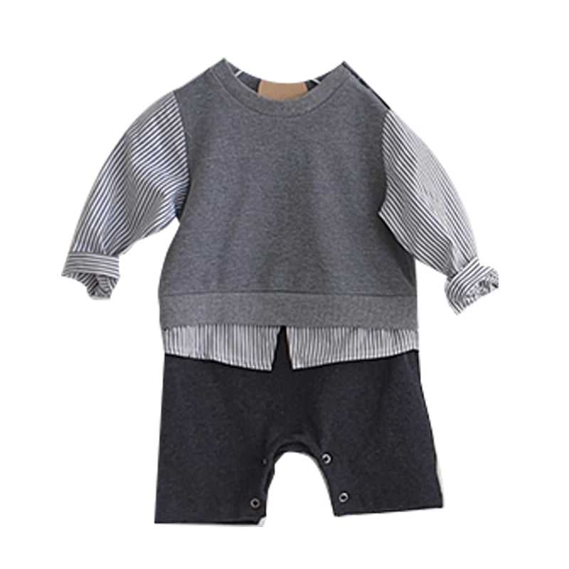 Baby Boys Striped Color-blocking Rompers Wholesale 22090903
