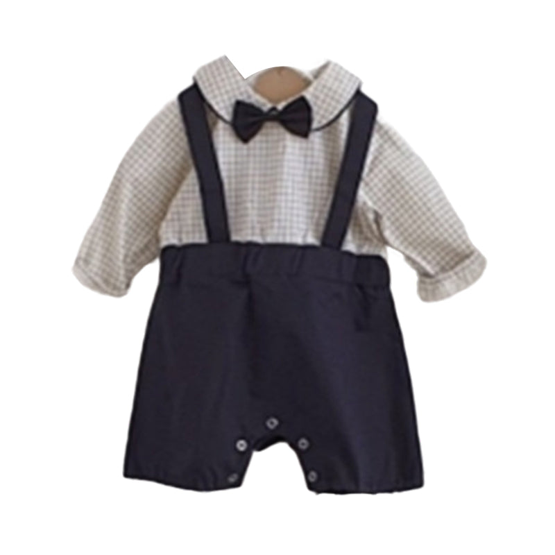 Baby Unisex Checked Bow Jumpsuits Wholesale 22090905