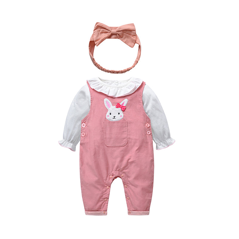 2 Pieces Set Baby Girls Animals Embroidered Jumpsuits And Bow Headwear Wholesale 220909276