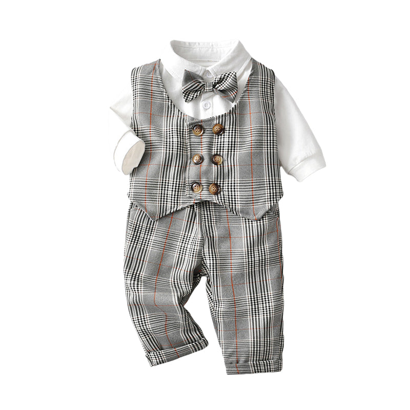 3 Pieces Set Baby Boys Striped Vests Waistcoats And Bow Rompers And Pants Wholesale 220909297