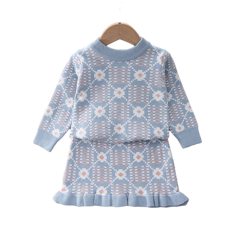 2 Pieces Set Baby Kid Girls Checked Sweaters And Skirts Wholesale 220909301