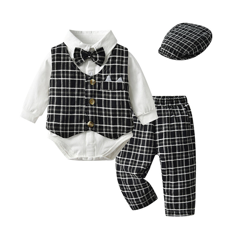 3 Pieces Set Baby Boys Dressy Checked Vests Waistcoats Bow Rompers And Pants Suits Wholesale 220909317