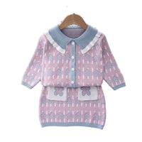 Load image into Gallery viewer, 2 Pieces Set Baby Kid Girls Checked Crochet Cardigan And Skirts Wholesale 220909318
