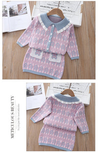 Load image into Gallery viewer, 2 Pieces Set Baby Kid Girls Checked Crochet Cardigan And Skirts Wholesale 220909318
