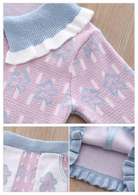 Load image into Gallery viewer, 2 Pieces Set Baby Kid Girls Checked Crochet Cardigan And Skirts Wholesale 220909318
