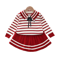 Load image into Gallery viewer, 2 Pieces Set Baby Kid Girls Striped Bow Crochet Sweaters And Color-blocking Skirts Wholesale 220909342
