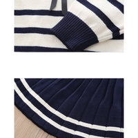 Load image into Gallery viewer, 2 Pieces Set Baby Kid Girls Striped Bow Crochet Sweaters And Color-blocking Skirts Wholesale 220909342

