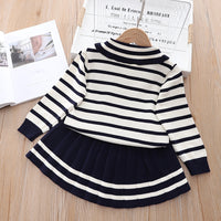 Load image into Gallery viewer, 2 Pieces Set Baby Kid Girls Striped Bow Crochet Sweaters And Color-blocking Skirts Wholesale 220909342
