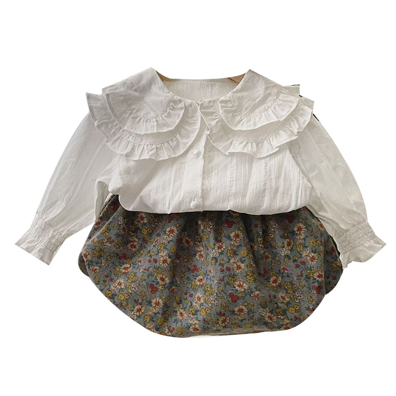 2 Pieces Set Baby Kid Girls Solid Color Print Blouses And Flower Shorts Wholesale 220909346