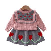 Load image into Gallery viewer, 2 Pieces Set Baby Kid Girls Color-blocking Love heart Print Sweaters And Skirts Wholesale 220909352
