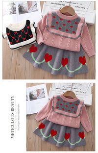 Load image into Gallery viewer, 2 Pieces Set Baby Kid Girls Color-blocking Love heart Print Sweaters And Skirts Wholesale 220909352
