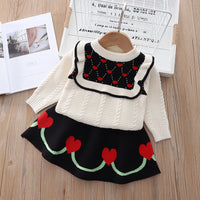 Load image into Gallery viewer, 2 Pieces Set Baby Kid Girls Color-blocking Love heart Print Sweaters And Skirts Wholesale 220909352
