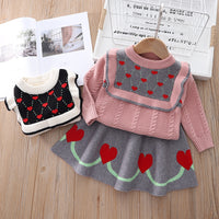 Load image into Gallery viewer, 2 Pieces Set Baby Kid Girls Color-blocking Love heart Print Sweaters And Skirts Wholesale 220909352
