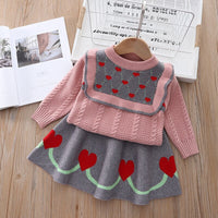 Load image into Gallery viewer, 2 Pieces Set Baby Kid Girls Color-blocking Love heart Print Sweaters And Skirts Wholesale 220909352
