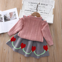 Load image into Gallery viewer, 2 Pieces Set Baby Kid Girls Color-blocking Love heart Print Sweaters And Skirts Wholesale 220909352
