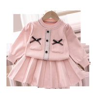 Load image into Gallery viewer, 2 Pieces Set Baby Kid Girls Color-blocking Bow Sweaters And Solid Color Skirts Wholesale 220909353
