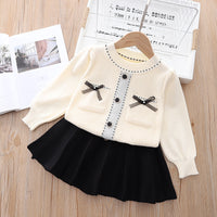 Load image into Gallery viewer, 2 Pieces Set Baby Kid Girls Color-blocking Bow Sweaters And Solid Color Skirts Wholesale 220909353
