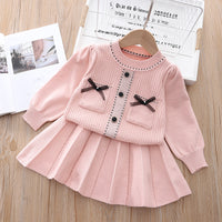 Load image into Gallery viewer, 2 Pieces Set Baby Kid Girls Color-blocking Bow Sweaters And Solid Color Skirts Wholesale 220909353
