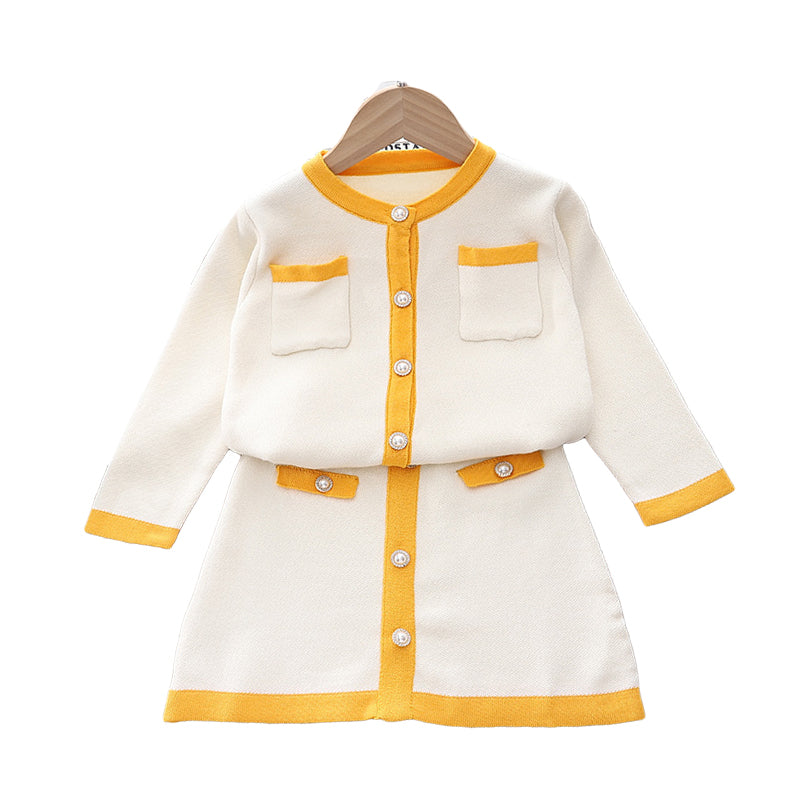 2 Pieces Set Baby Kid Girls Color-blocking Crochet Cardigan And Skirts Wholesale 220909400