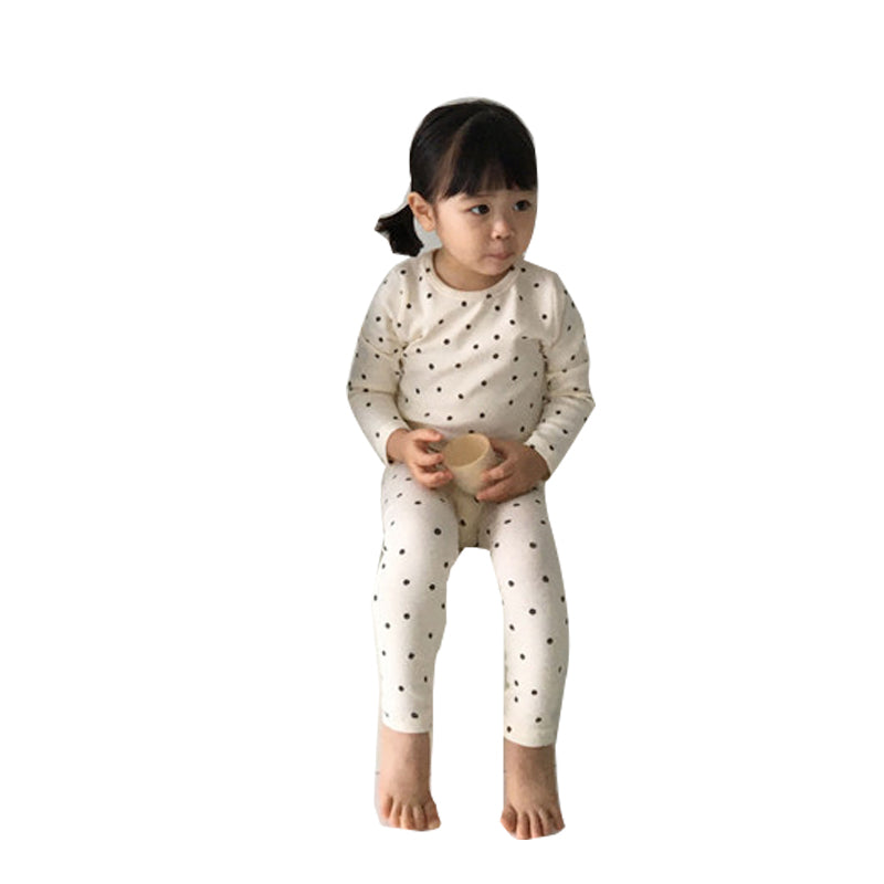2 Pieces Set Baby Kid Unisex Flower Dinosaur Polka dots Print Tops And Pants Sleepwears Wholesale 22090942