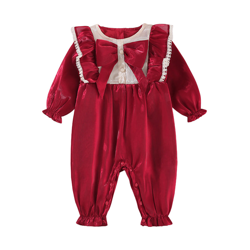 Baby Girls Solid Color Bow Jumpsuits Wholesale 220909420