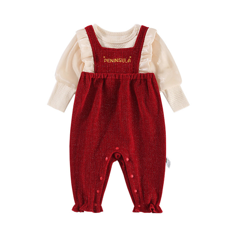 Baby Girls Solid Color Letters Embroidered Tops Jumpsuits Wholesale 220909423