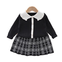 Load image into Gallery viewer, 2 Pieces Set Baby Kid Girls Color-blocking Crochet Cardigan And Checked Skirts Wholesale 220909439
