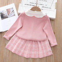 Load image into Gallery viewer, 2 Pieces Set Baby Kid Girls Color-blocking Crochet Cardigan And Checked Skirts Wholesale 220909439
