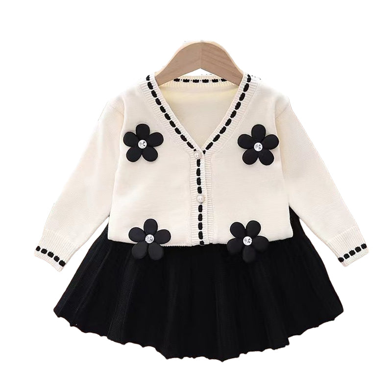 2 Pieces Set Baby Kid Girls Flower Cardigan And Solid Color Skirts Wholesale 220909442