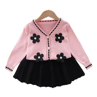 Load image into Gallery viewer, 2 Pieces Set Baby Kid Girls Flower Cardigan And Solid Color Skirts Wholesale 220909442

