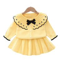 Load image into Gallery viewer, 2 Pieces Set Baby Kid Girls Bow Crochet Cardigan And Solid Color Skirts Wholesale 220909470
