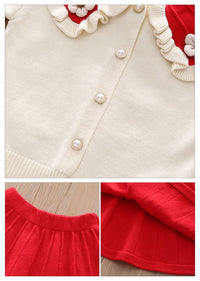 Load image into Gallery viewer, 2 Pieces Set Baby Kid Girls Color-blocking Flower Cardigan And Solid Color Skirts Wholesale 220909476
