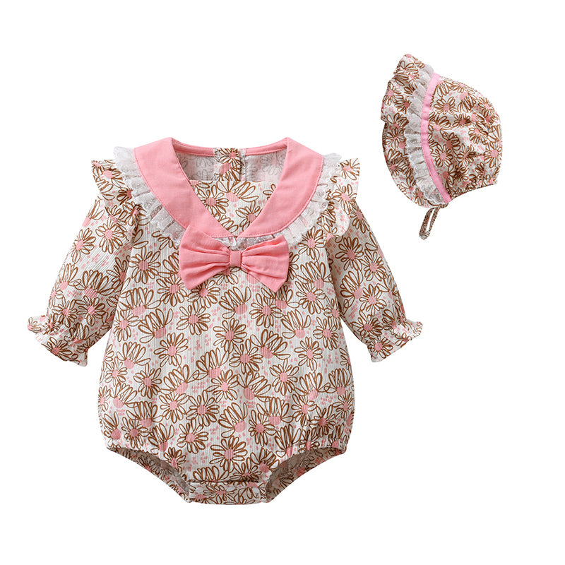 Baby Girls Flower Print Rompers Wholesale 220909492