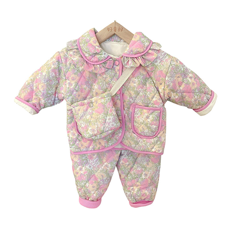 2 Pieces Set Baby Kid Girls Flower Print Jackets Outwears And Pants Wholesale 220909532