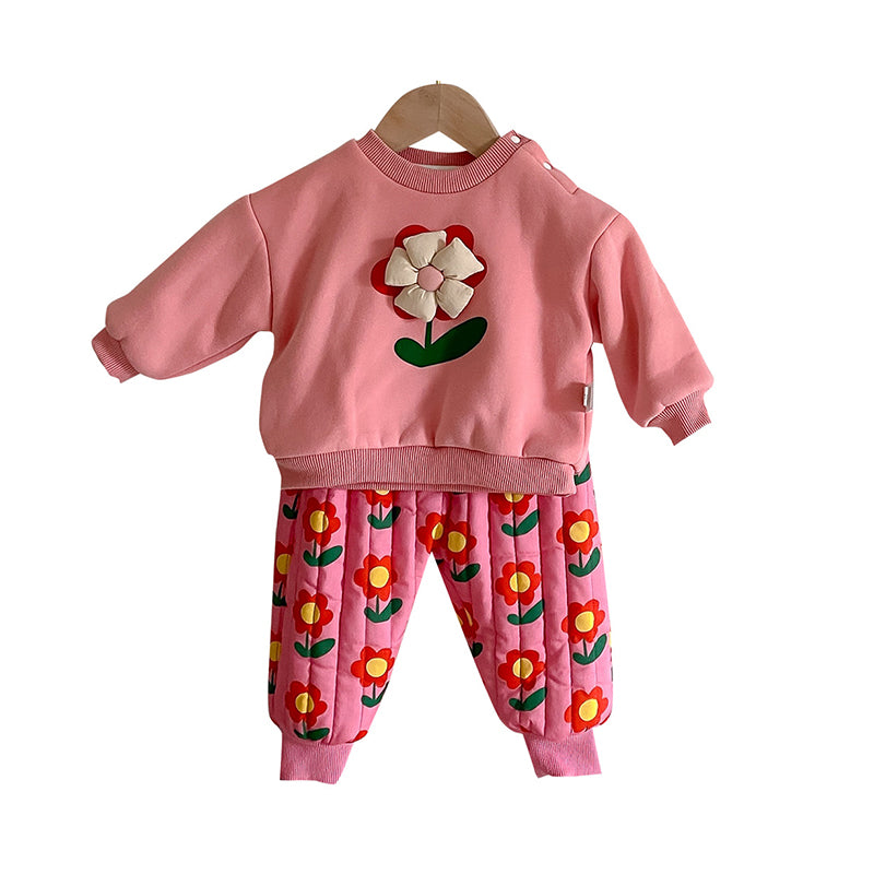 2 Pieces Set Baby Girls Flower Print Tops And Pants Wholesale 220909544