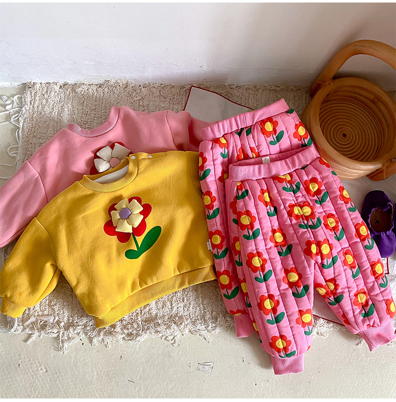 2 Pieces Set Baby Girls Flower Print Tops And Pants Wholesale 220909544