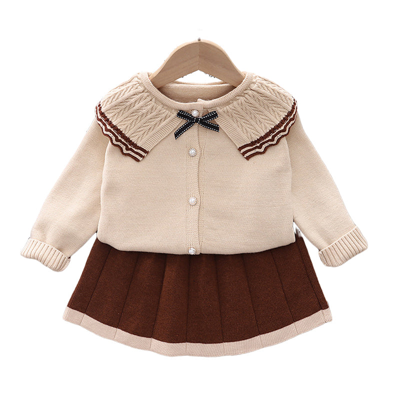 2 Pieces Set Baby Kid Girls Bow Crochet Cardigan And Skirts Wholesale 220909553